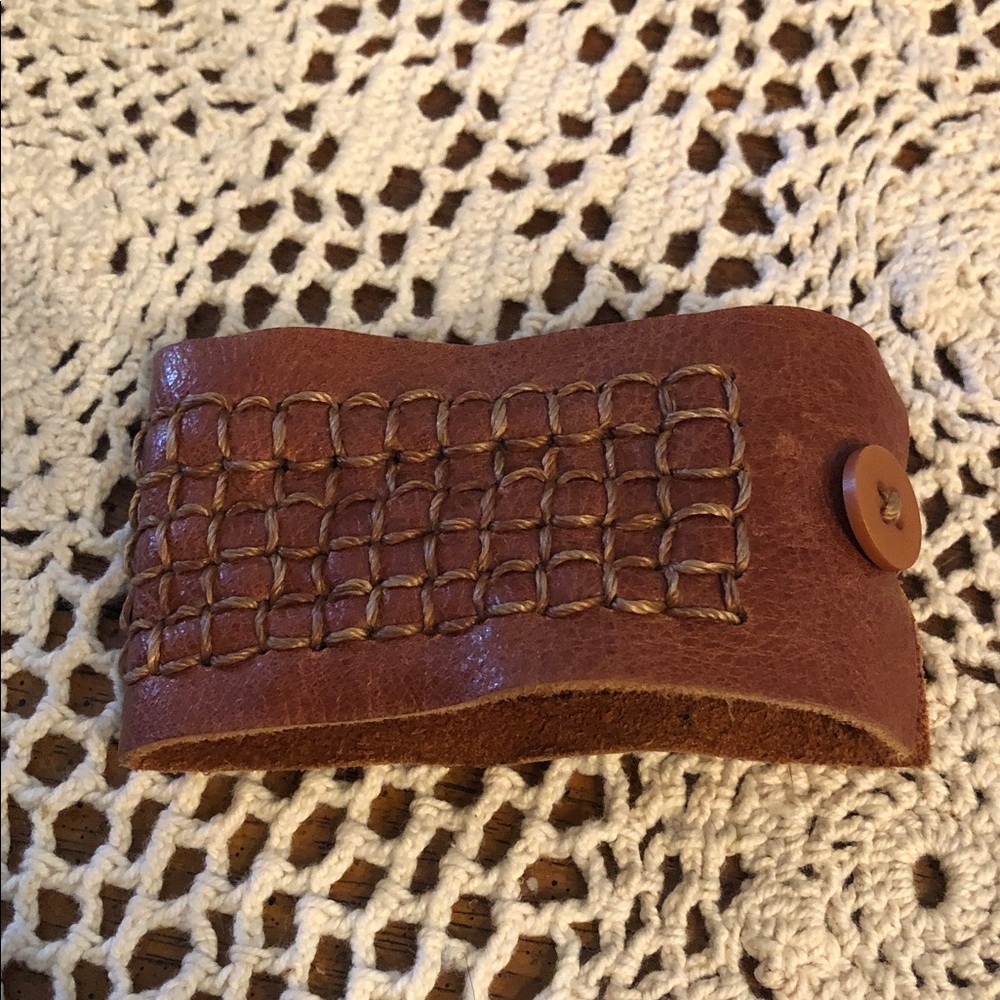 Men's Brown Leather Braided Cuff Bracelet with Button Closure